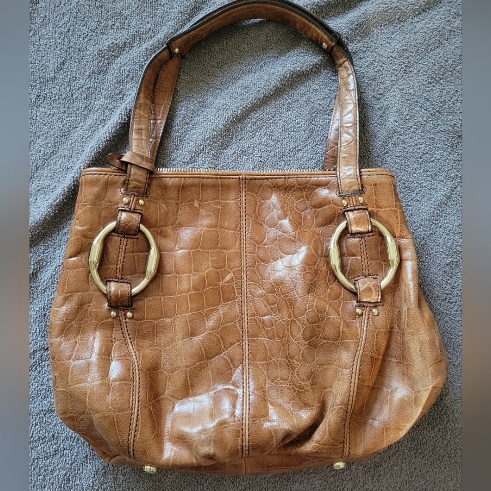 B. Makowsky Tan Croc-Embossed Shoulder Bag